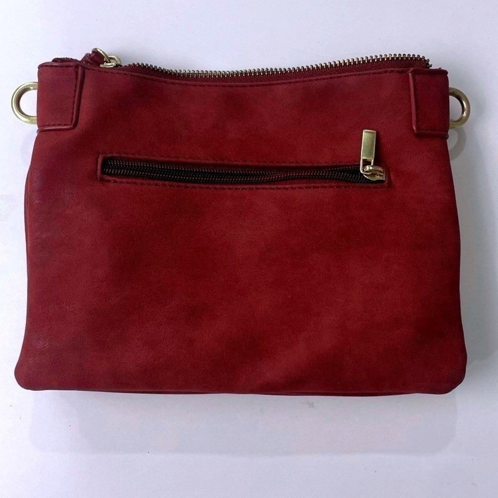 Francesca's Maroon Vegan Leather Crossbody Bag Gold Studded Shoulder Purse Red